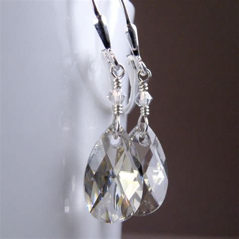 Gray Teardrop Earrings, Swarovski Crystal Dangle Earrings, Sterling ...