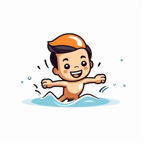 Petit Garçon Mignon Qui Nage Dans La Piscine Personnage De Dessin Animé