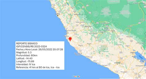 Temblor Hoy En Ica Sismo De Se Registr Este Jueves De Mayo Por