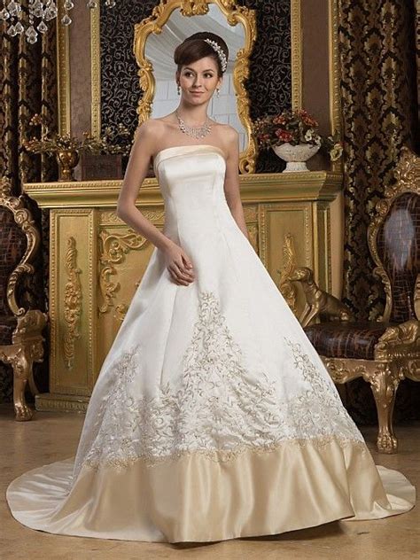 Two Tone Strapless Satin Wedding Gown With Embroidery Wedding Dresses