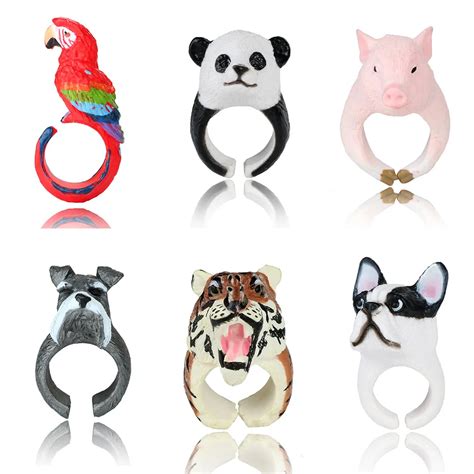 12 Style Three dimensional Animals Adjustable Ring Unique Statement ...