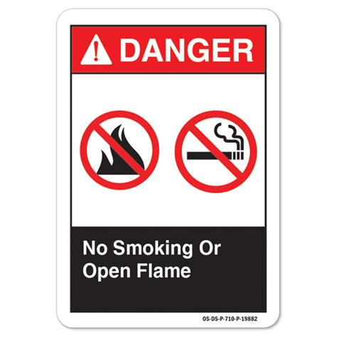 ANSI Danger Sign No Smoking Or Open Flame Aluminum Sign Protect