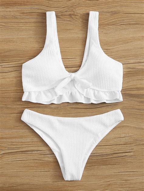 B05M018 KOMPLET BIKINI BIAŁY PRĄŻKI STRÓJ SHEIN XL 13172102596