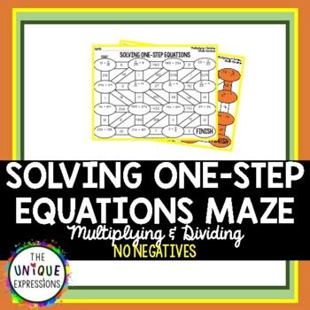 Solving One Step Equations Maze Activity No Negatives Tpt