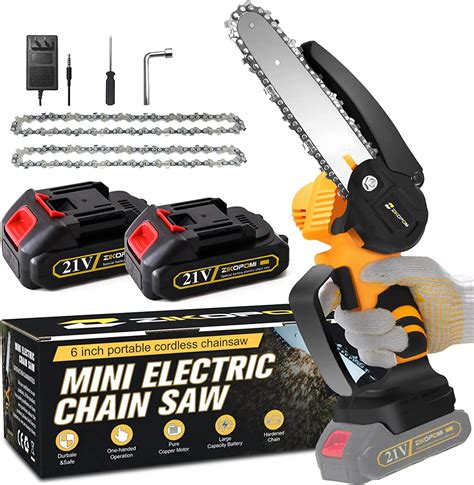 6 Inch Mini Chainsaw Cordless With Security Lock Battery Powered 2 Batteries 2 Chains