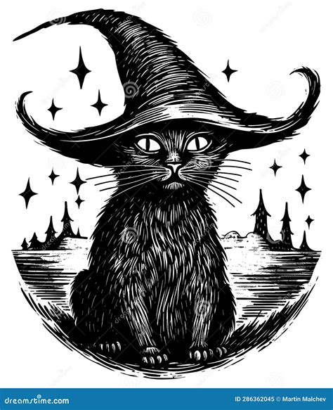 Black Cat with Witch Hat stock vector. Illustration of magic - 286362045