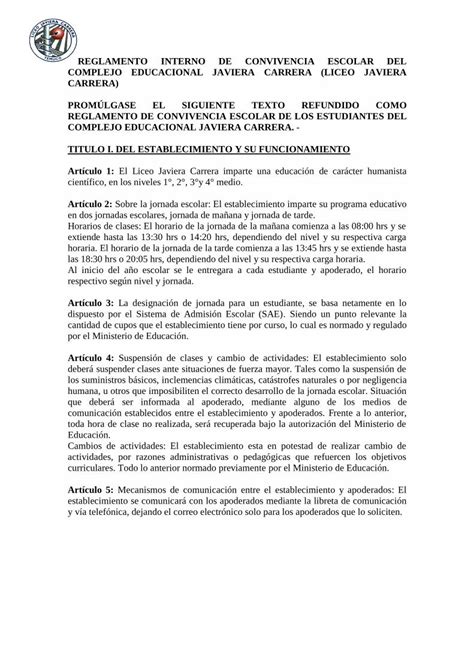 PDF REGLAMENTO INTERNO DE CONVIVENCIA ESCOLAR DEL C El