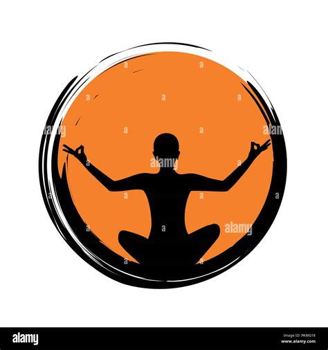 Young Person Sitting In Orange Circle Yoga Meditation Lotus Position