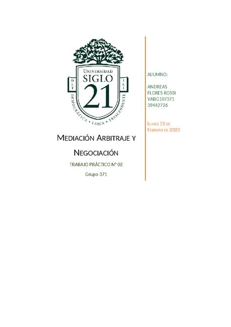 Tp Med Arb Y Neg Mediaci N Arbitraje Y Negociaci N Trabajo Pr Ctico