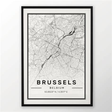 Brussels City Map Print Modern Contemporary Poster In Sizes Etsy