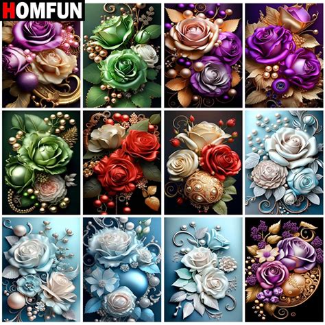 Homfun Diy D Diamond Painting Flower Rose Cross Stitch Square Round