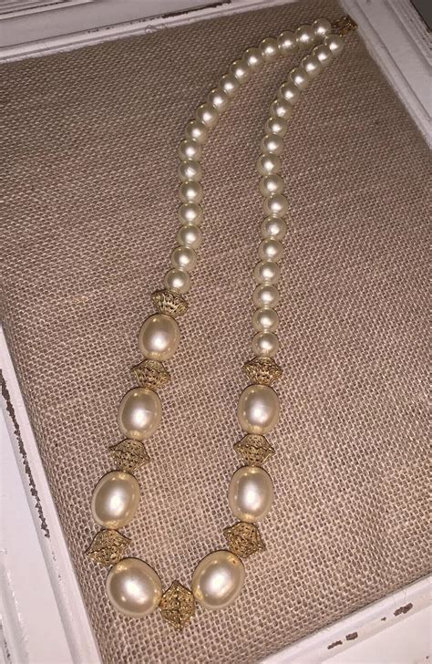 Rare Vintage Napier Faux Pearls Gold Tone Necklace Gem