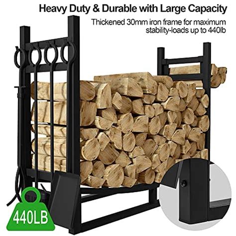 Amagabeli Large Wide Firewood Rack With Fireplace Tools Set Fireplace