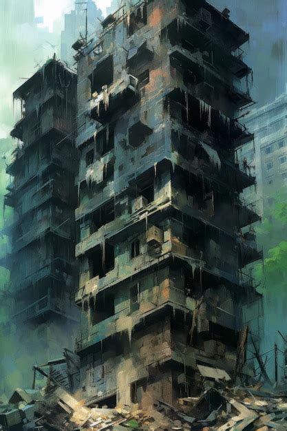 Premium Ai Image A Painting Of A Building That Has Been Destroyed