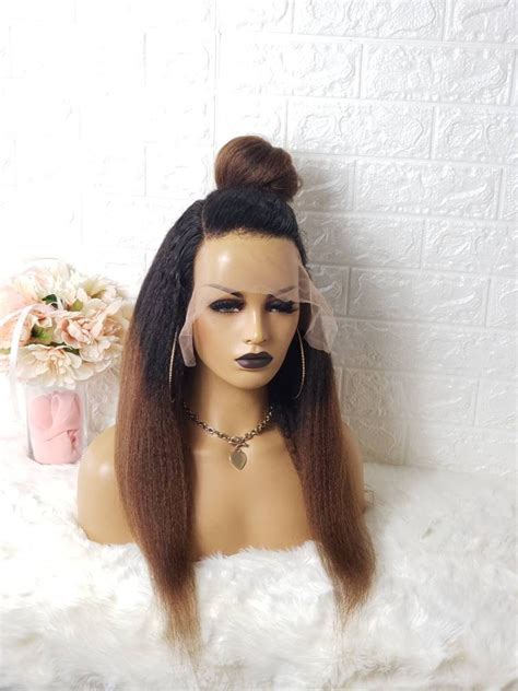 Honey Blonde Kinky Straight Wig Virgin Hair Lace Front Wig 100 Virgin Hair Etsy