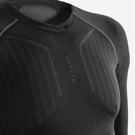 Ls Thermal Base Layer Top Keepdry 500 Black Black Carbon Grey Kipsta Decathlon