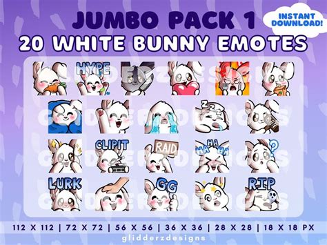 White Bunny Emote Jumbo Pack 1 White Bunny Twitch Emotes 21 White Bunny