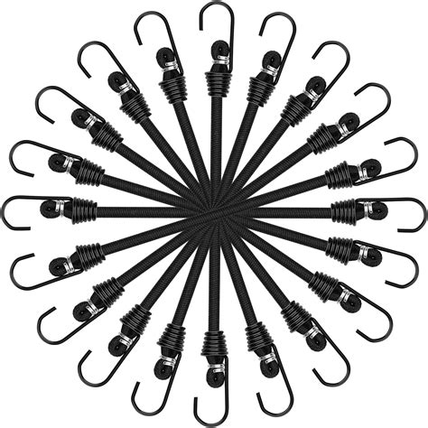 SDTC Tech 6 Pack Mini Bungee Cords With Hooks 10 Inch Black Elastic