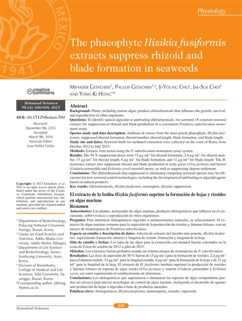 Pdf The Phaeophyte Hizikia Fusiformis Extracts Suppress Rhizoid And