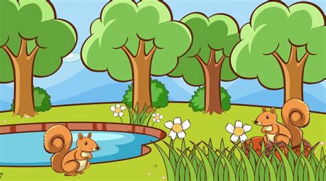 Ardillas En El Bosque Vector Gratis