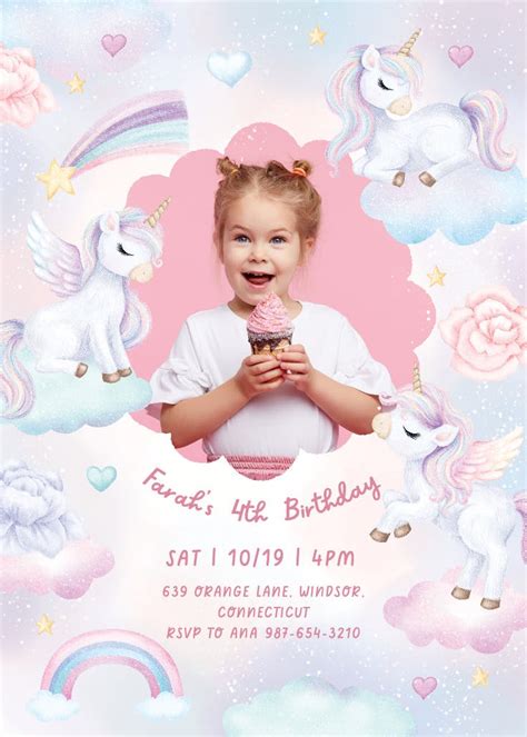 Unicorn Dreams In The Sky Birthday Invitation Template Greetings Island