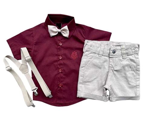 Camisa Vinho Curta Bermuda Nude Infantil