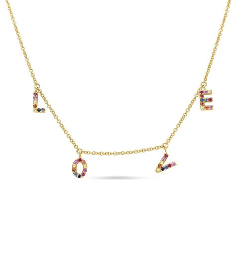 Rainbow Love Necklace 14k Gold Fine Jewelry Rainbow Etsy