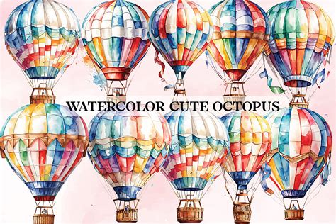 Watercolor Hot Air Balloon Clipart Graphic By Vertex Creative Fabrica