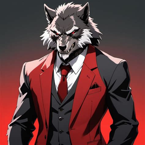 Wolfman Anime Wearing Suit Color Red And Black