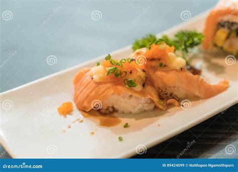 Salmon Burned Cheese Maki Stock Image Image Of Chopstick 89424099