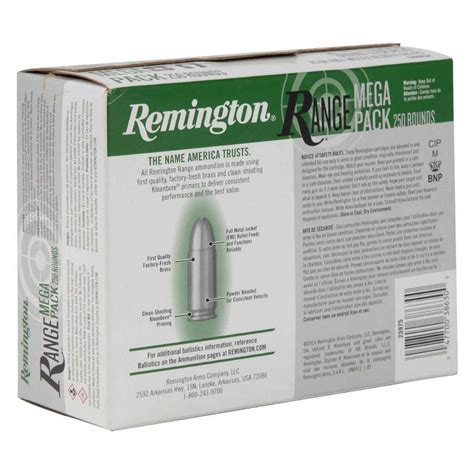 Remington Range 9mm Luger 115gr Fmj Handgun Ammo 250 Rounds Sportsman S Warehouse