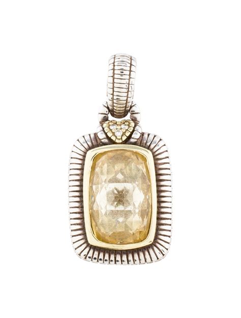 Judith Ripka Crystal Diamond Pendant Silver 18K Yellow Gold