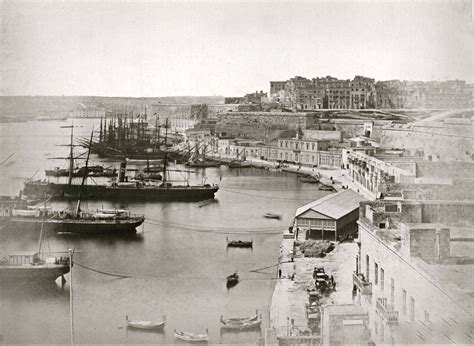 Grand Harbour Malta with Floriana at background right side, 1875 ...