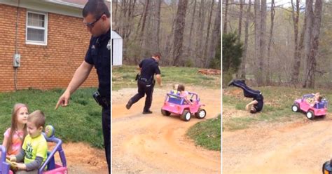 Adorable Moment Cop Dad Pulled Over His Kids In Toy Car And Demanded