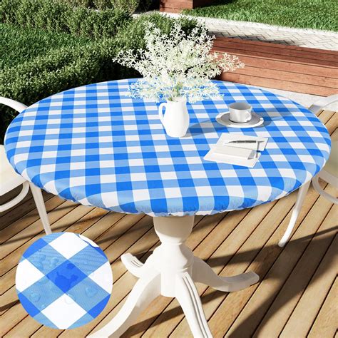 DecorUhome Fitted Checkered Tablecloth Vinyl Round Table Cloth For 45