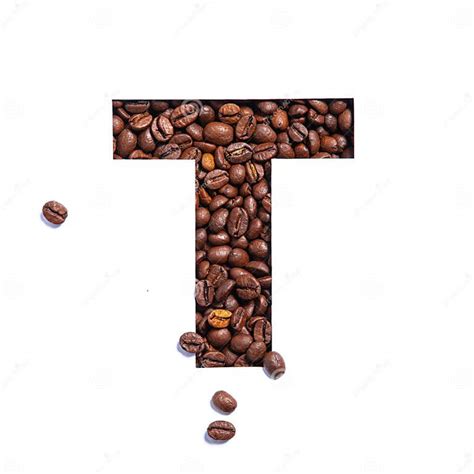 Letter T Of English Alphabet Made Of Coffee Beans And Paper Cut