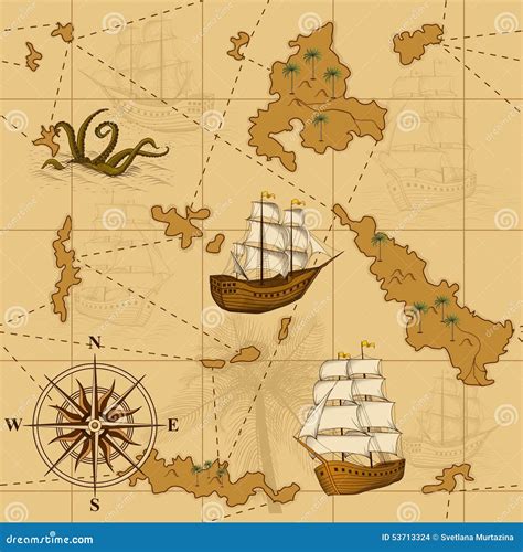 Old Map With A Compass And Ships Cartoon Vector | CartoonDealer.com ...