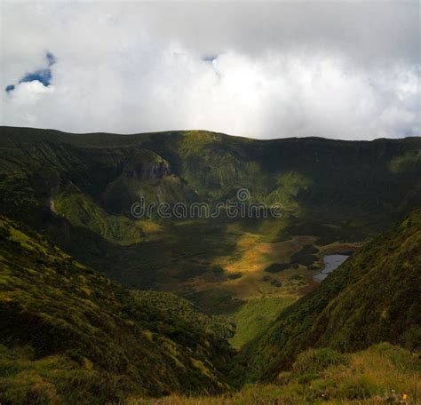 Aerial View To Caldeira Do Faial Faial Island Azores Portugal Stock