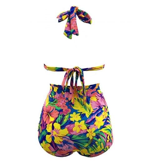 Women S Retro S Bikini Floral Halter High Waist Bathing Suits Swimwear Flower CS CENHOGK