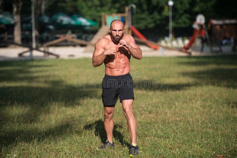 Adult Man Boxing Workout Outdoors In Park Stock Photo Image Of Naked