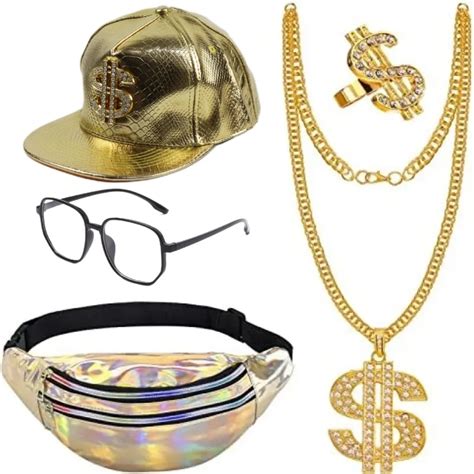 Pcs Hip Hop Costume Kit Baseball Cap Sunglasses Dollar Necklace Ring