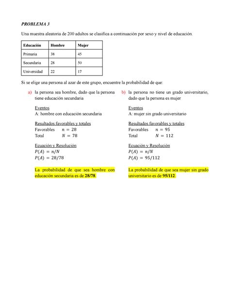 Tarea Estad Stica Problema Una Muestra Aleatoria De Adultos