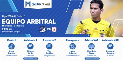 Jorge Duarte será el árbitro de Millonarios vs América Mundo Millos