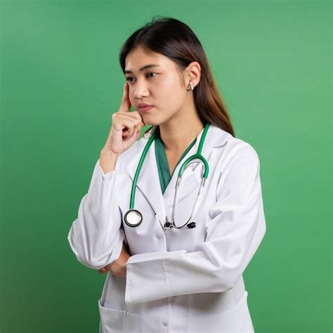 Premium AI Image A Woman In A White Lab Coat Is Standing Against A