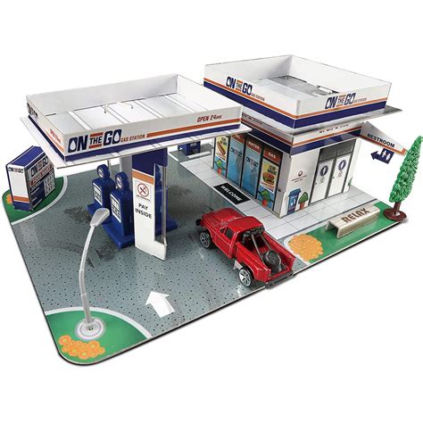 Maisto Built N Play Gas Station Set Cardboard Buildings With Accessories And 1 Fresh Metal Toy