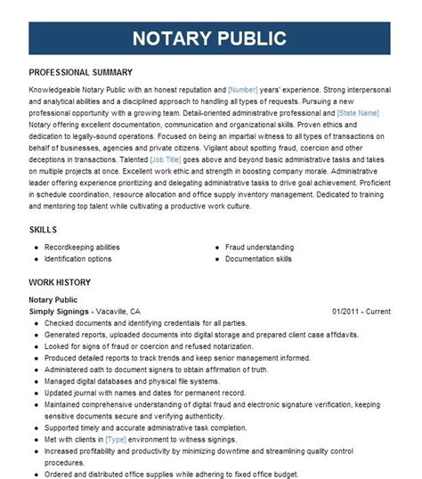 Notary Public Resume Example