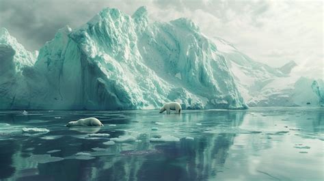 Premium Photo | Iceberg Melting In The Arctic With Polar Bears background