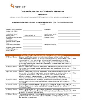 Fillable Online Treatment Request Form And Guidelines For Aba Services