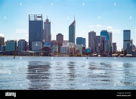 Perth City Skyline On The Swan River Photographed From The South Perth