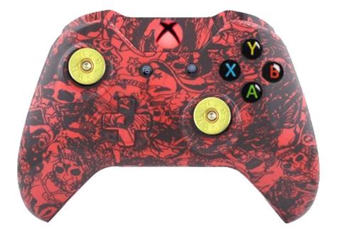 Crazy Red Skull Hydro Dipped Xbox One Wireless Controller With Brass